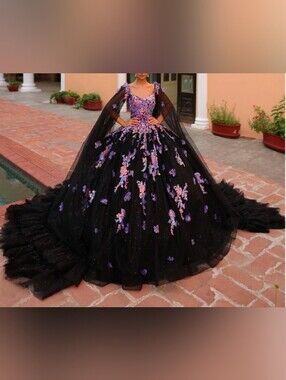 New Amarra Quinceanera style 54318 Black Multi Size 12